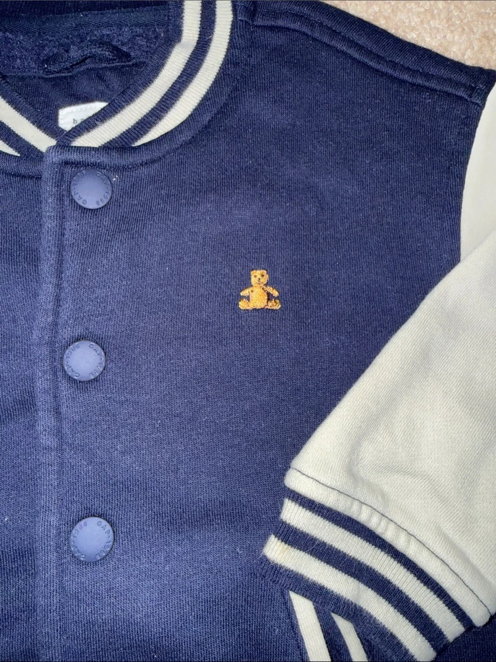 GAP Navy and Cream Kids Teddy Varsity Jacket